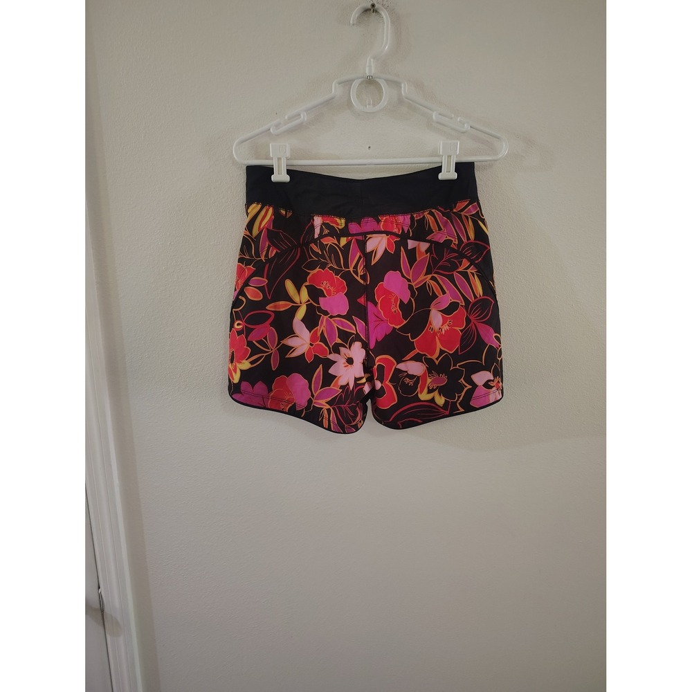Lands End Womens Floral Active Shorts Black Pink Orange Size‎ 8 Running Gym